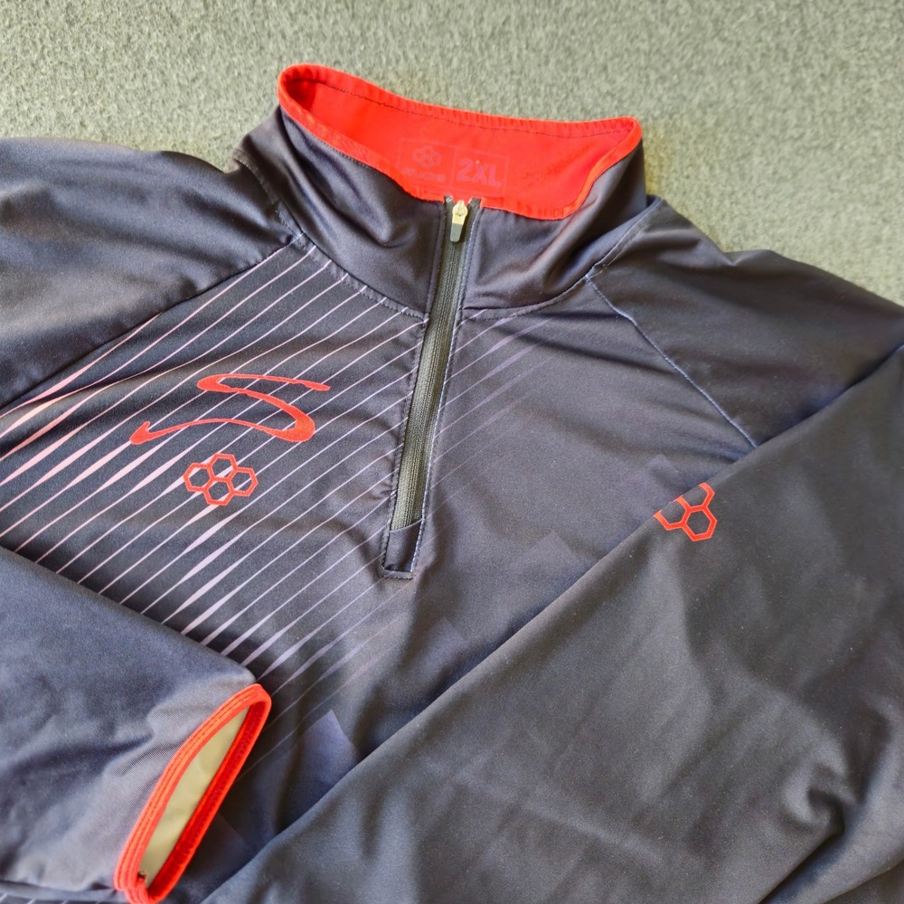 Rudis Mens 2XL Wrestling 1/4 Zip Pullover Black Red Geometric Training Top